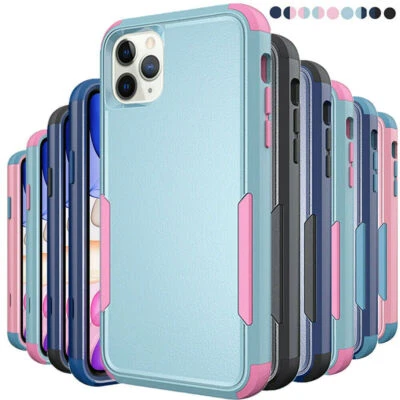 For iPhone 11 12 13 14 15 6 7 8 XS Soft Silicone Hard Plastic Hybrid Case Cover - Image 1 of 4