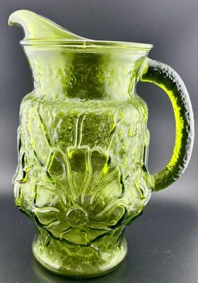 Jarro de vidro abacate verde margarida âncora vintage retrô padrão de flores - Imagem 1 de 4