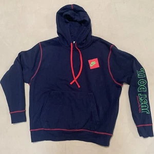 NIKE Just Do It Hoodie Men's LRG Blue Fleece Pullover Long Sleeve - Picture 1 of 7