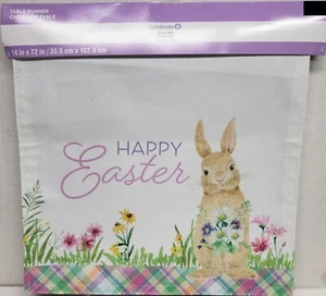 1 Fabric Printed Table Runner(14"x72") HAPPY EASTER BUNNY & FLOWERS,Celebrate It - Picture 1 of 11