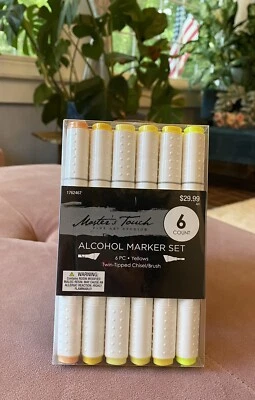 Juego de marcadores de alcohol Master's Touch 6 piezas cincel/cepillo amarillos de doble punta NUEVO Foto 1 de 4