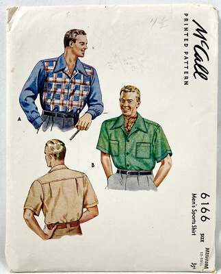 Camisa McCall 1945 patrón de costura 6166 para hombre 2 mangas talla 15-15,5 cuello de colección 13274 Foto 1 de 2