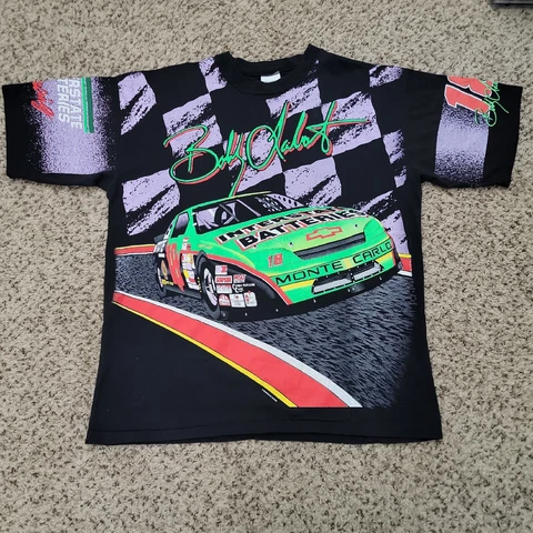 Vintage Nascar Shirt Bobby Labonte All Over Print Black #18 Racing Size XL Cover