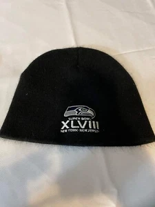 Seattle Seahawks 47 NFL Football Super Bowl XLVIII Black Beanie Knit Cap Hat  - Picture 1 of 4