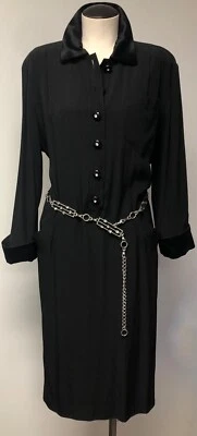 VESTIDO LANVIN PARIS DESLUMBRANTE VINTAGE PRETO 1/2 BOTÃO MANGA LONGA COMPRIMENTO JOELHO TAMANHO 42 - Imagem 1 de 4