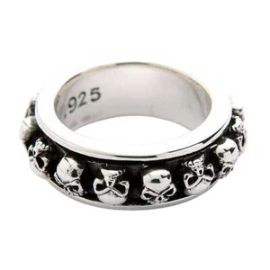 925 Sterling Silver Mens Skull Spinner Ring Gothic Spin Biker Men's - Picture 1 of 4