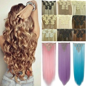 100% Natural Clip in Hair Extensions 8 Pieces Full Head AS Human Hair 17-26 Inch - Picture 1 of 50