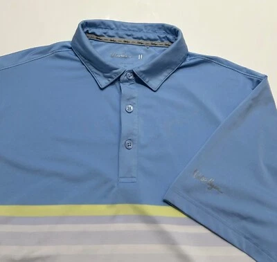 Walter Hagen 男式色块条纹性能高尔夫 Polo 衫蓝色白色 XL — 第 1/4 张图片