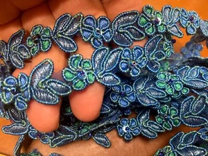 embroidered appliques hand sewn 3/4x2.25" bead sequin soutache 18"pc 9 apps - Picture 1 of 35