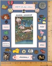 Card of 29 Clothing BUTTONS, Animals, Birds, Insects, etc Various Materials/Ages