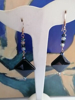 Orecchini Pendenti Donna Argento 925 pietre naturali Onice sfaccettato swaroski - Immagine 1 di 3