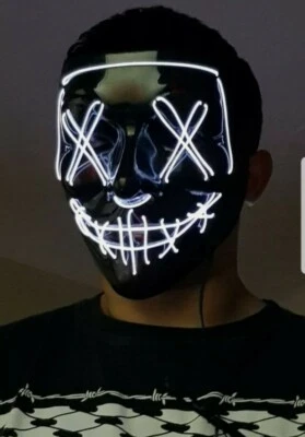 Neon Stitches LED Mask Wire Light Up Purge Costume Mask Cosplay Party Ice  White - Image 1 of 4
