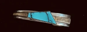 Will Denetdale -Navajo - Paiute Turquoise Cuff Bracelet 14k And Sterling Silver - Picture 1 of 6
