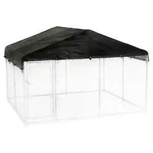 Lucky Dog 10 x 10 Ft Outdoor Steel Chain Link Dog Kennel & Waterproof Roof Cover - Picture 1 of 10