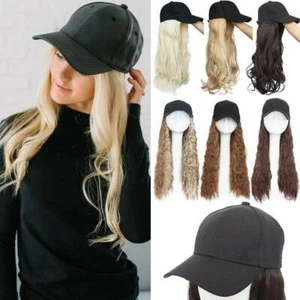 100% REAL Baseball Hat Cap with Hair Extensions AS Human Long Ponytail Hairpiece - Picture 1 of 26