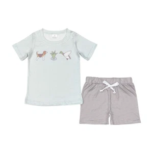 Summer Baby Boys Short Sleeve Dog Duck Top Shorts Clothes Sets - Picture 1 of 3