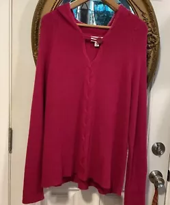 Talbots pullover cable knit hoodie plum soft cozy sweater XL oversize viscose - Picture 1 of 9