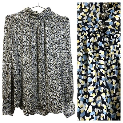 Blusa H&M Cuello Alto Simulado Floral Sedosa Semi Transparente L/S Informal Trabajo Talla M Nueva con Etiquetas Foto 1 de 4