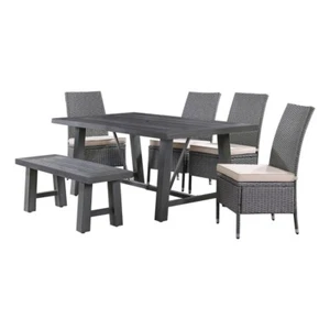 Best Quality Furniture Gray Outdoor Patio Dining Set with Rattan Wicker Chairs - Picture 1 of 6