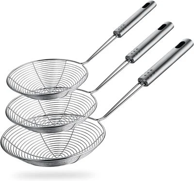 Extra Large Spider Strainer Skimmer Spoon for Frying and Cooking - Set of 3 Stai - Image 1 of 2
