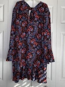 Xhilaration Shift Dress Women's Floral Keyhole Flare Sleeve Knee Length Sz XL - Picture 1 of 4