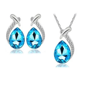 Birthstone Teardrop Jewelry Sets Necklaces Pendant And Earrings Women Girls - Picture 1 of 13
