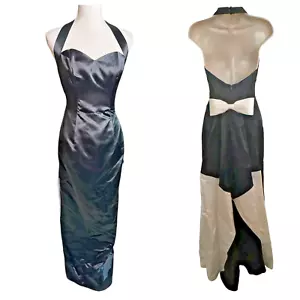 80s Vintage Jessica McClintock GUNNE SAX Black White Halter Formal Dress 3/4 a16 - Picture 1 of 10