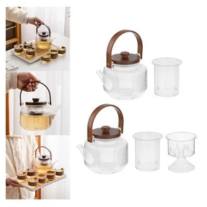 Glass Teapot Kettle Clear Wood Handle 1000ml Hand Blowing Stoves Boiled Tea with - Picture 1 of 15