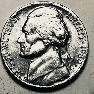 1980 P Jefferson nickel circulated folder filler FREE SHIPPING - Picture 1 of 2