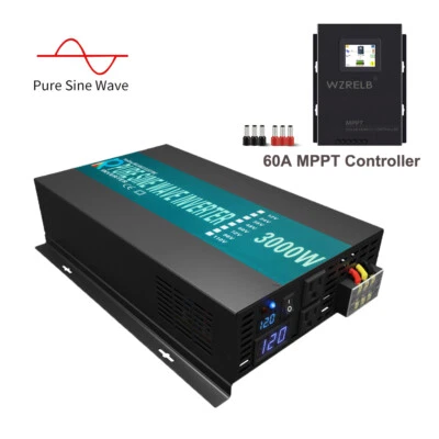 3000W 12VDC Pure Sine Wave Power Inverter Car Truck 60A MPPT Solar Controller - Image 1 of 4