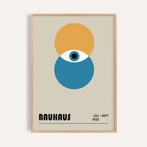 Bauhaus Inspired Eye Poster Yellow Blue Beige Wall Art for Living Room Decor - Picture 1 of 23