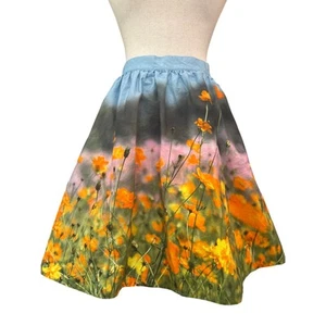 ModCloth Blumenfeld Foto Mini A-Linie Baumwolle Rock fließend Boho bunt klein - Bild 1 von 11