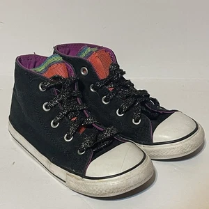 Converse Junior Size 10 Black All-Stars Kids Fuchsia Teal High Top Shoes - Picture 1 of 9