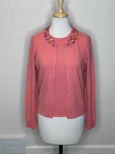 Saks Fifth Ave Set 2 Pezzi Maglione Donna Rosa Salmone Impreziosito Cashmere M - Foto 1 di 18