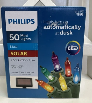 Philips Solar Nuevo en Caja Alimentado LED 50 Multicolor Mini Luces Bombillas Uso Exterior Foto 1 de 4
