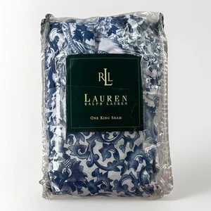 Ralph Lauren Tamarindo Porcelana Azul King Sham Vintage Blanco Paisley Volantes Nuevo - Imagen 1 de 6