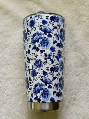 Кружка термальная белая и синяя с цветочным рисунком 20 унций - Изображение 1 из 4