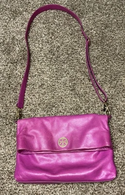 Tory Burch Pink Leather Foldover Amanda Crossbody Bag Convertible Purse - Image 1 of 4