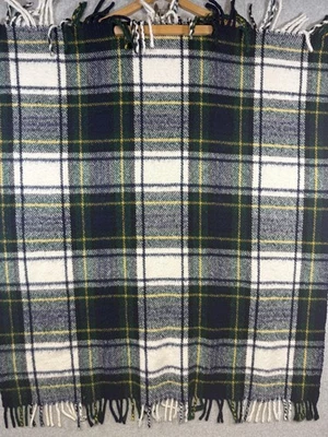 Manta bebé vintage pequeña creaciones mezcla de lana a cuadros hecha en Italia flecos Foto 1 de 4