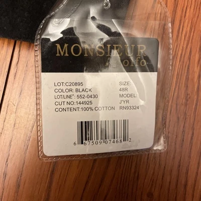 Monsieur Adolfo 男式黑色夹克 48R — 第 1/4 张图片