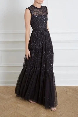 $780 Vestido Aguja e Hilo Trébol Brillo Maxi Grafito/Negro Talla Reino Unido 10 EE. UU. 6 Foto 1 de 4