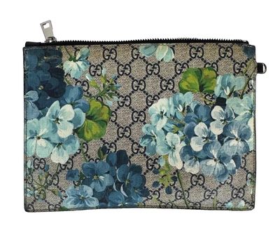 Gucci Auténtico GG Supreme Azul Flores Cremallera Bolso sin asas Muñequera Cartera Bolso SIN CORREAS Foto 1 de 4