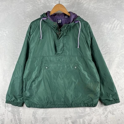 Vintage Gap Jacket Mens Medium Green Anorak Pullover Hooded Nylon Snap Buttons - Image 1 of 4