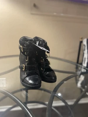 Michael Kors Wedge Buckled Black Patent Sneaker Size 6 - Image 1 of 4