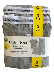 Calvin Klein Boys 3 Piece Sleep Set Pajamas Youth Small 7/8 Heather Gray NWT - Picture 1 of 3