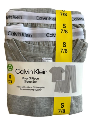Calvin Klein Juego de Dormir 3 Piezas Pijama Juvenil Pequeño 7/8 Gris Brezo Nuevo con Etiquetas Foto 1 de 3