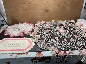 3 Pink and White Crocheted Doilies - Picture 1 of 4