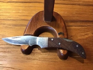 Small VINTAGE Winchester One Blade Pocket Knife Lockback ETCHED RICH WOOD 5” - Picture 1 of 23