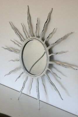 Espejo Vintage Sol Hierro Blanco 1960s 1970s Sunburst Iron Mirror Shabby Chic • 110€