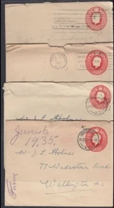 NEW ZEALAND 1912-36 KGV POSTAL STATIONERY ENVELOPES (x4) USED (ID:30/D50350) - Picture 1 of 1